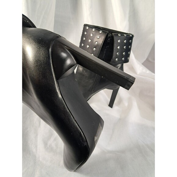 NEW Black Studded Stiletto Boot Geometric Heel Size 7.5 Faux Leather - Picture 7 of 13